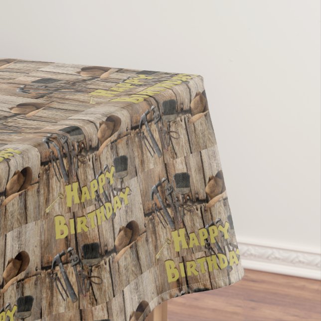 Happy Birthday Tablecloth Construction Tools (In Situ)