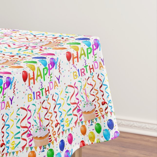 Happy Birthday Tablecloth Cupcakes (In Situ)
