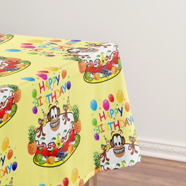 Happy Birthday Tablecloth Fruit Cake Monkeys (In Situ)