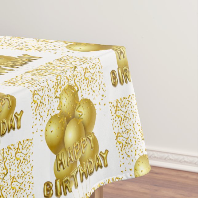 Happy Birthday Tablecloth Gold Confetti (In Situ)