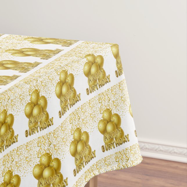 Happy Birthday Tablecloth Gold Confetti (In Situ)