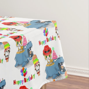 Happy Birthday Tablecloth Hippopotamus