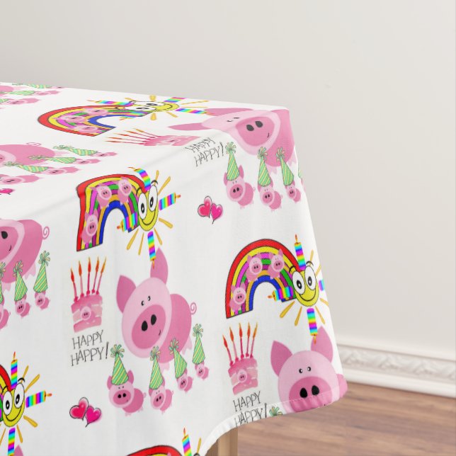 Happy Birthday Tablecloth Pink Pigs (In Situ)