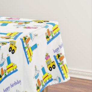 Happy Birthday Tablecloth Trucks Bus