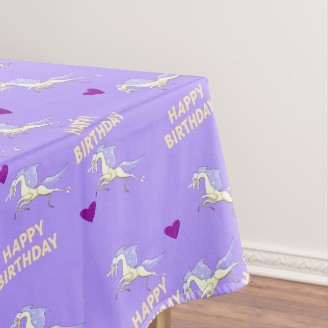 Happy Birthday Tablecloth Unicorn Purple (In Situ)