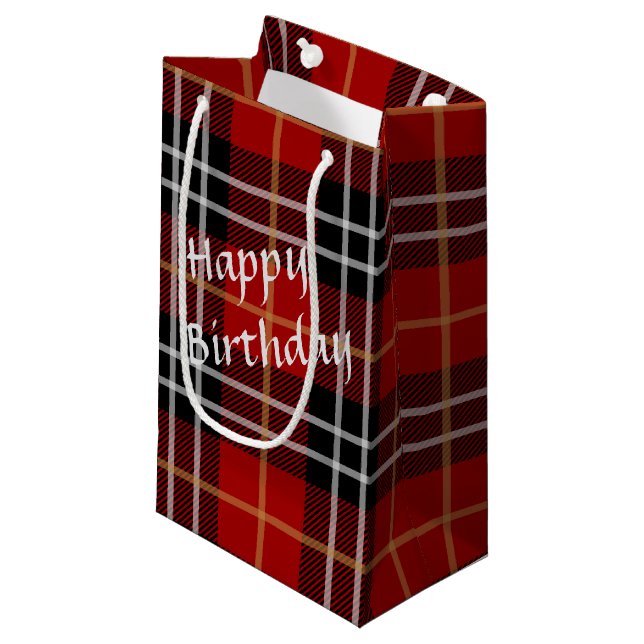 Happy Birthday Tartan Plaid Small Gift Bag (Front Angled)