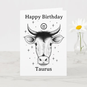 Happy Birthday Taurus Bull Hand-drawn Card