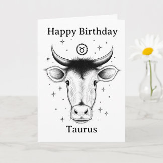 Happy Birthday Taurus Bull Hand-drawn Card