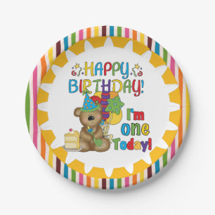 Happy Birthday Teddy Bear 1st Birthday Paper Plate