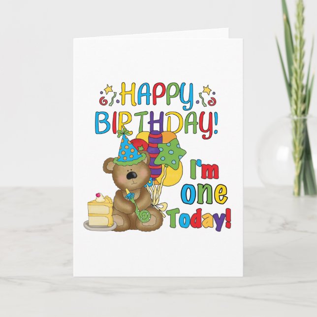 Happy Birthday Teddy Bear 1st T-shirts and Gifts Card (Front)