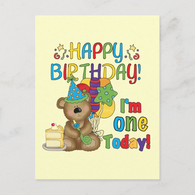 Happy Birthday Teddy Bear 1st T-shirts and Gifts Postcard (Front)
