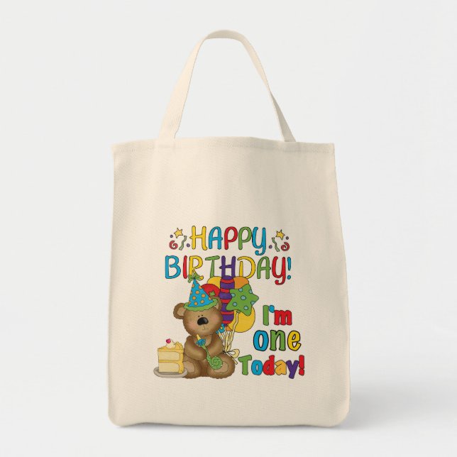 Happy Birthday Teddy Bear 1st T-shirts and Gifts Tote Bag (Front)