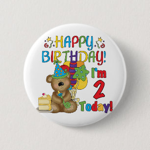 Happy Birthday Teddy Bear 2nd Birthday 2 Inch Round Button