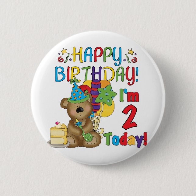 Happy Birthday Teddy Bear 2nd Birthday 2 Inch Round Button (Front)