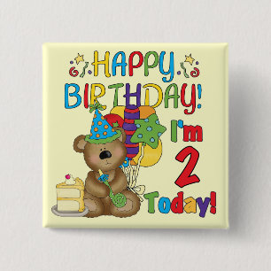 Happy Birthday Teddy Bear 2nd Birthday 2 Inch Square Button