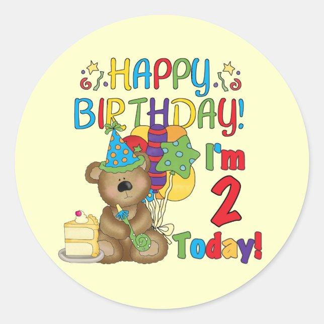 Happy Birthday Teddy Bear 2nd Birthday Classic Round Sticker (Front)