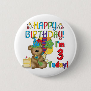 Happy Birthday Teddy Bear 3rd Tshirts and Gifts 2 Inch Round Button