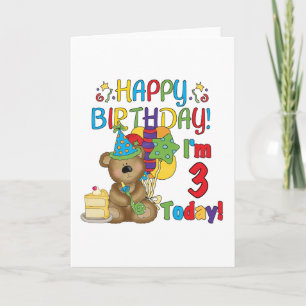 Happy Birthday Teddy Bear 3rd Tshirts and Gifts Card