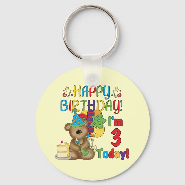 Happy Birthday Teddy Bear 3rd Tshirts and Gifts Keychain (Front)