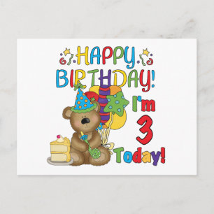 Happy Birthday Teddy Bear 3rd Tshirts and Gifts Postcard