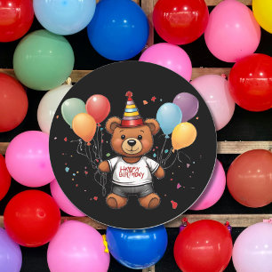 Happy birthday teddy bear classic round sticker