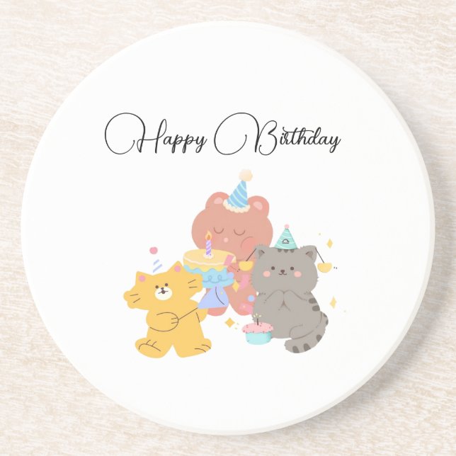 Happy Birthday Teddy Bear Coaster (Front)