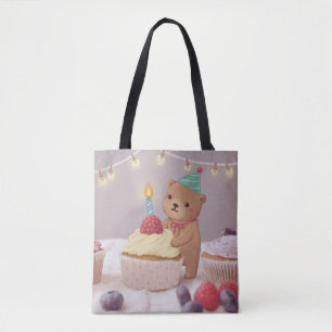Happy Birthday: Teddy Bear & Cupcakes Tote Bag