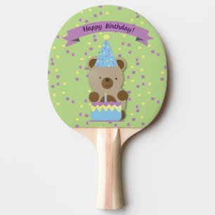 Happy Birthday Teddy Bear Ping Pong Paddle
