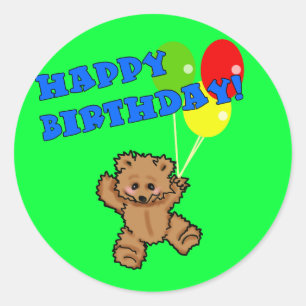 Happy Birthday Teddy Bear with Balloons Classic Round Sticker