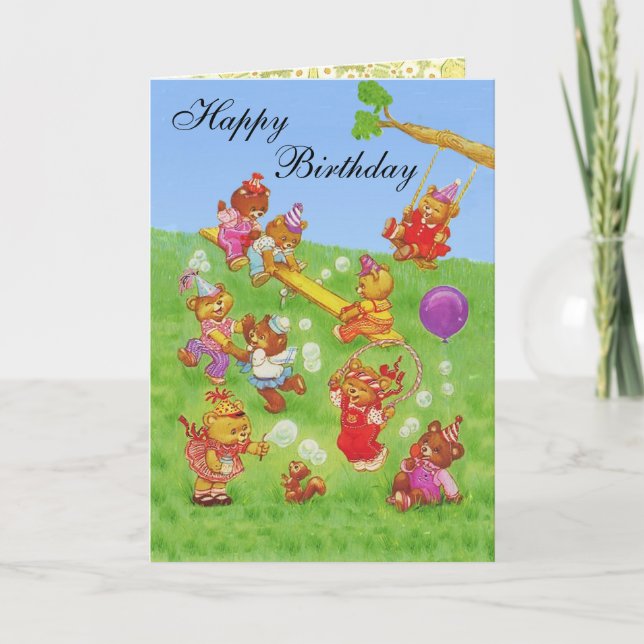Happy Birthday Teddy Bear's Bubbles party Card (Front)
