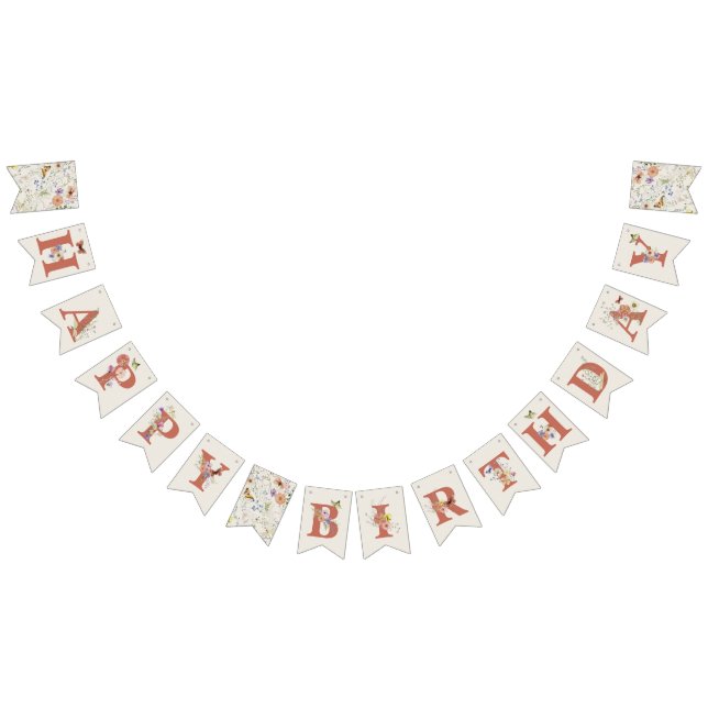 Happy Birthday Terracotta Wildflower Girl Bunting Flags (All)