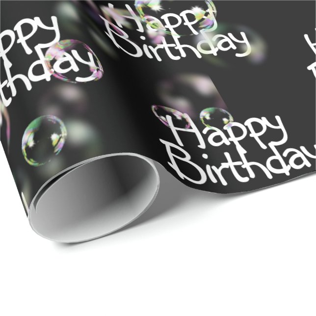 Happy Birthday Text and Bubbles Wrapping Paper (Roll Corner)