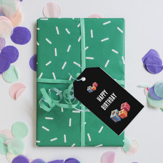  Happy Birthday text and gift boxes images black  Gift Tags