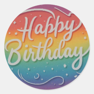 Happy Birthday Text and Picture Design Classic Round Sticker
