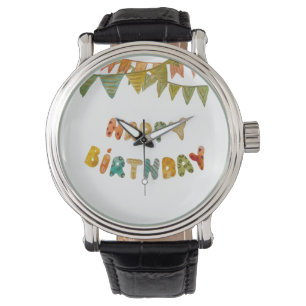 Happy Birthday text flags cute colourful simple  Watch