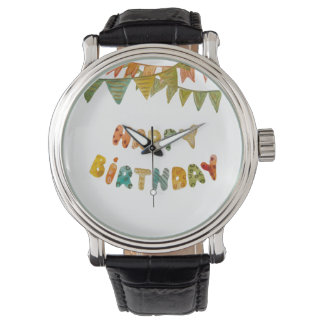Happy Birthday text flags cute colourful simple Watch