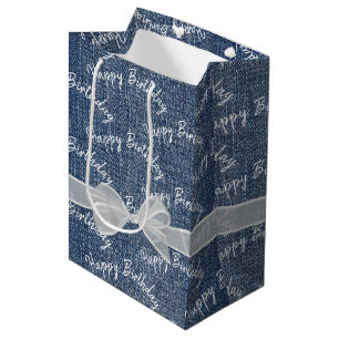 Happy Birthday Text On Denim  Medium Gift Bag