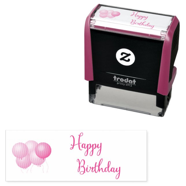 Happy Birthday Text with Balloons Custom Colour In Self-inking Stamp (In Situ)
