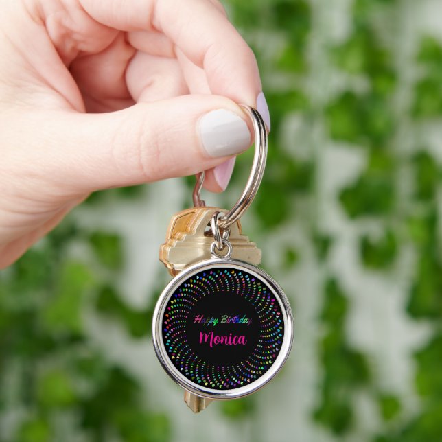 Happy birthday text with colourful hearts classic  keychain (Hand)