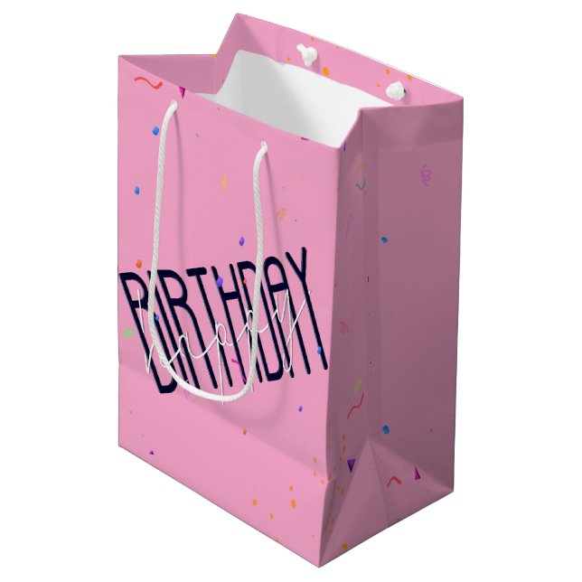 Happy Birthday Text with Confetti  Medium Gift Bag (Front Angled)