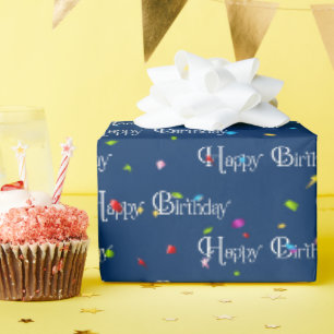Happy Birthday Text with Confetti Wrapping Paper