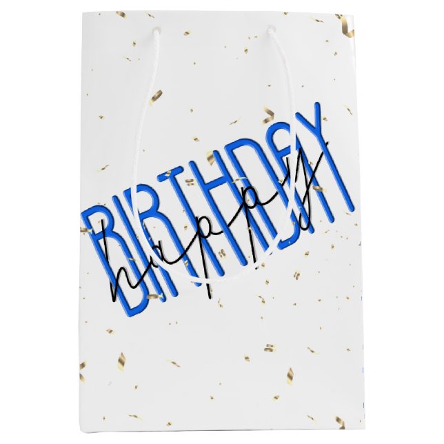 Happy Birthday Text with Gold Confetti  Medium Gift Bag (Front)