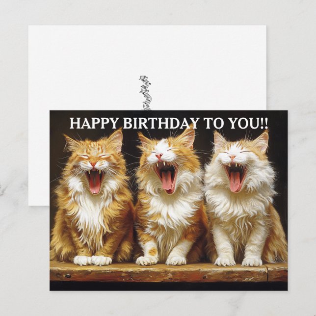 Happy Birthday Three Ginger Singing Cats   Postcard (Front/Back)