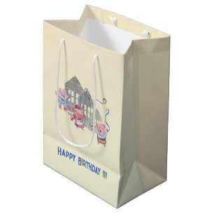 Happy Birthday Three Little Pigs Celebrating   Medium Gift Bag