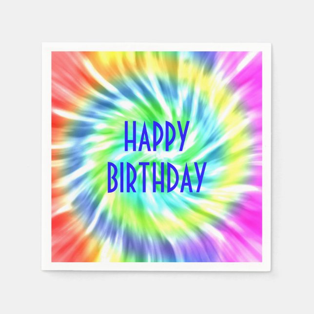 Happy Birthday Tie Dye Paper Napkin (Front)