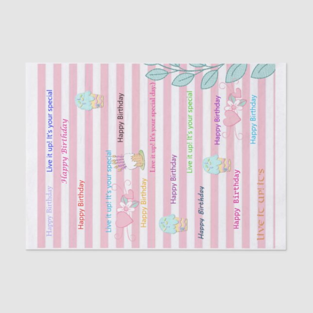 Happy Birthday Tissue Paper Celebrate Pink  (Front)