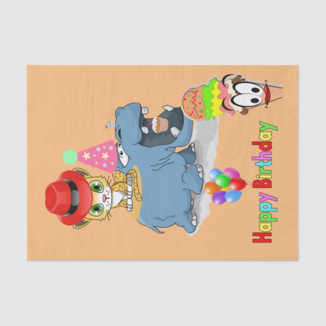 Happy Birthday Tissue Paper Hippopotamus (Front)