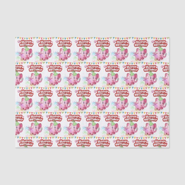 Happy Birthday Tissue Paper Pink Pig (Front)