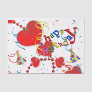 Happy Birthday Tissue Paper Red Hearts