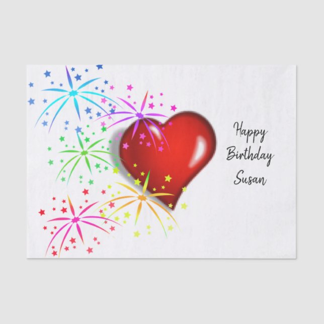 Happy Birthday Tissue Paper Red Hearts (Front)